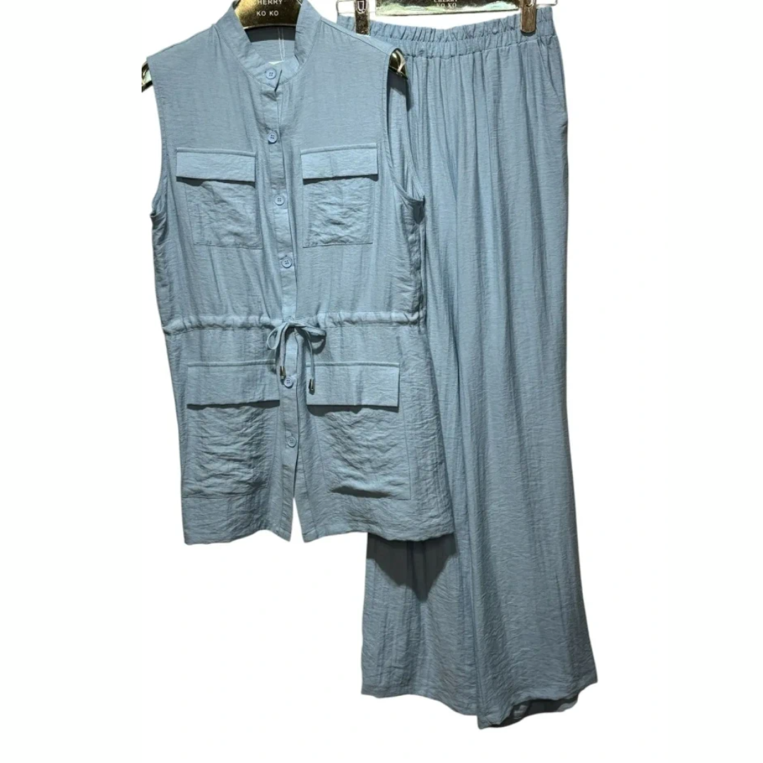 Ensemble en lin bleu ciel