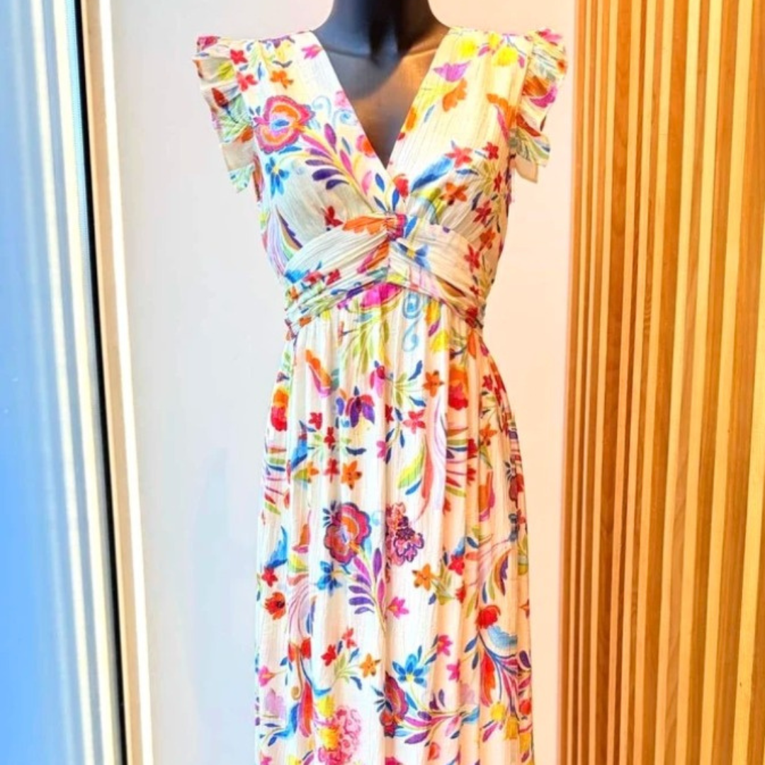 Robe rose pastel à imprimé floral