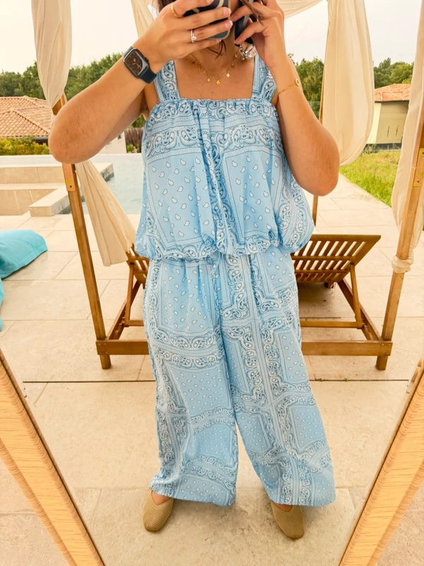 Ensemble imprimé Bandana bleu ciel