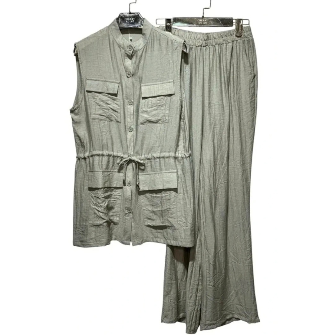 Ensemble en lin vert