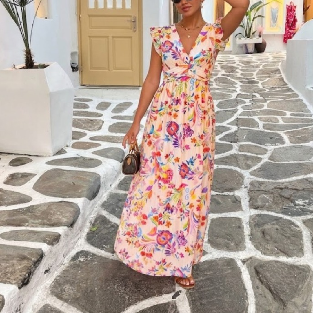 Robe rose pastel à imprimé floral