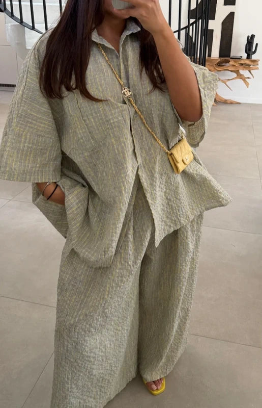 Ensemble à Petits Carreaux Gris Coton
