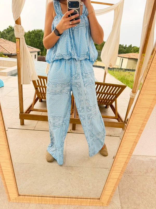Ensemble imprimé Bandana bleu ciel