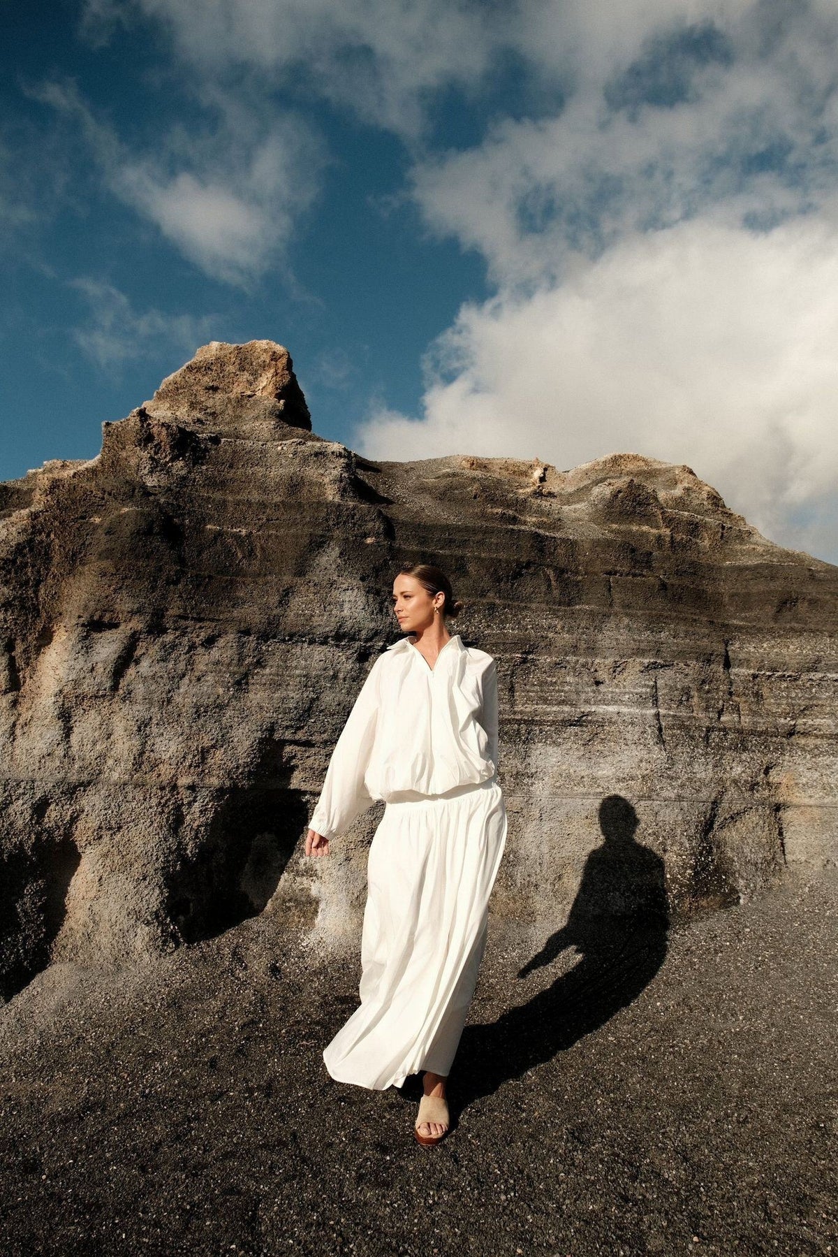 Ensemble Jupe longue et veste à zip Blanc coton