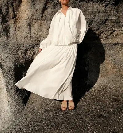 Ensemble Jupe longue et veste à zip Blanc coton