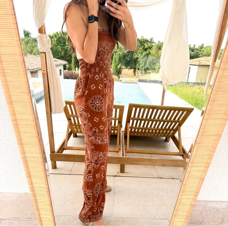 Combinaison coton bustier marron