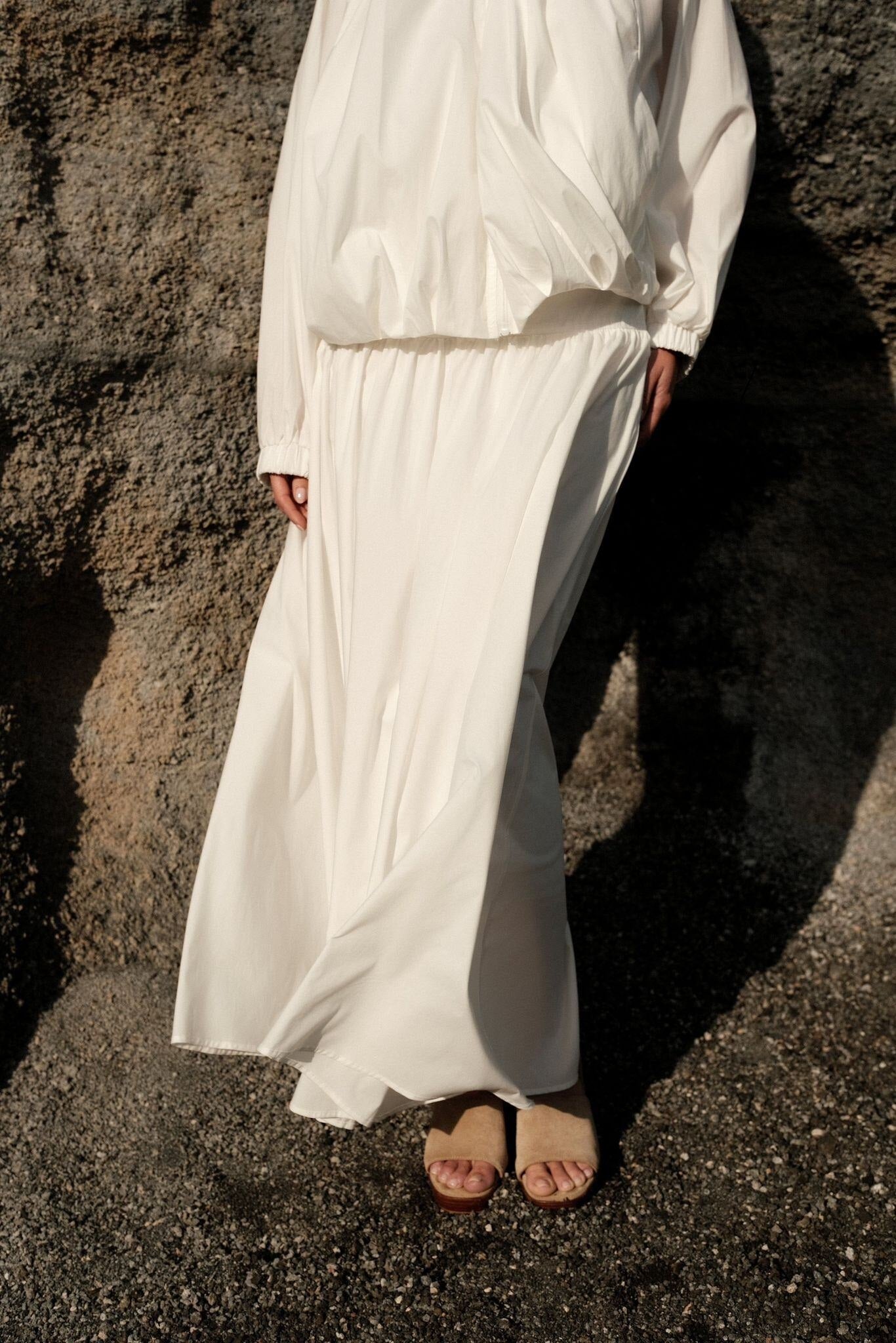 Ensemble Jupe longue et veste à zip Blanc coton