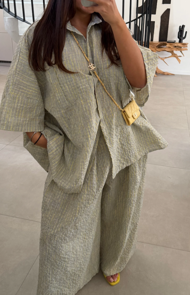 Ensemble à petits carreaux gris coton