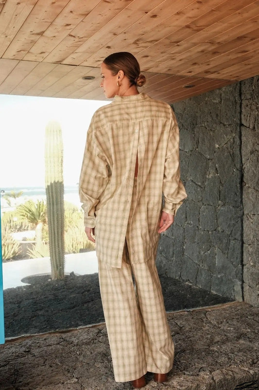 Ensemble coton rayé vert clair beige